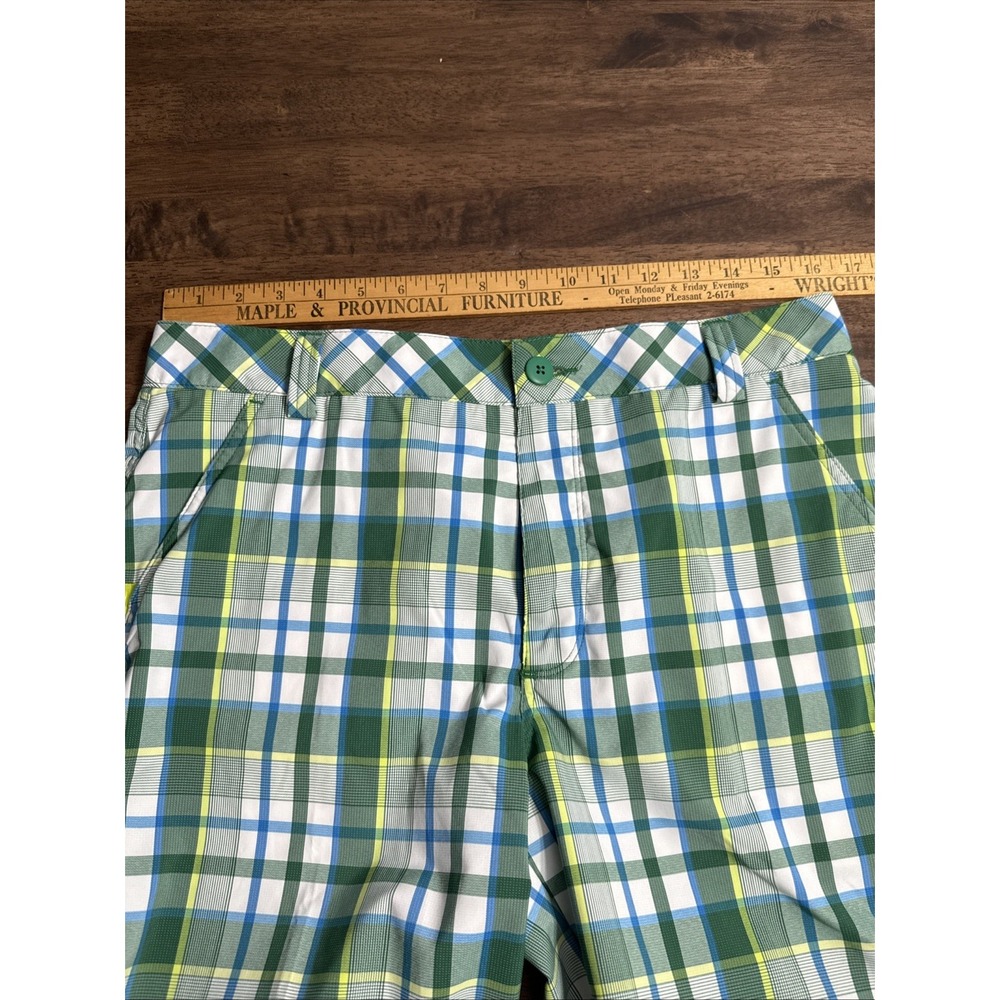 Puma Golf Shorts Mens 32 Green Plaid Performance Bermuda Preppy Casual Walking - Picture 8 of 11